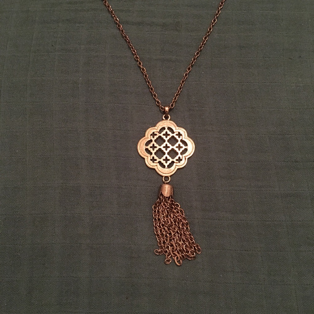 Bronze Tone Pendant Tassel Sweater Necklace